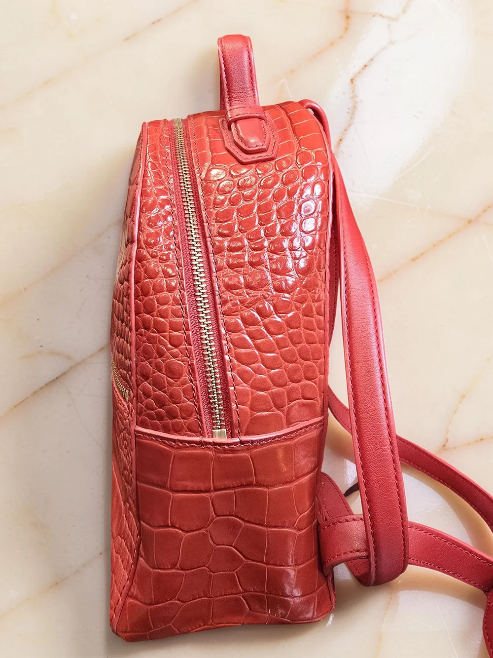 Tory Burch Red Emerson Leather Croc-Embossed Backpack & Wallet Set